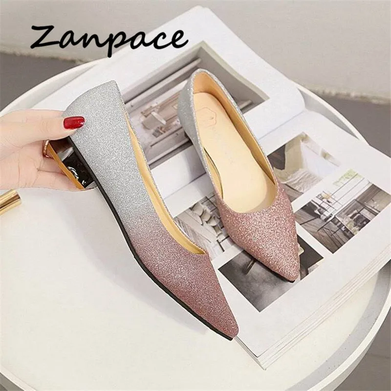 

ZANPACE Spring Platform Shoes Autumn Pointed Toe Low Heel Women Shoes for Wedding Bing Shallow Ladies Flats Boat Shoes Women
