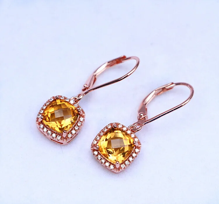Женские серьги крючки из серебра 925 пробы с цитрином желтым кристаллом|earrings