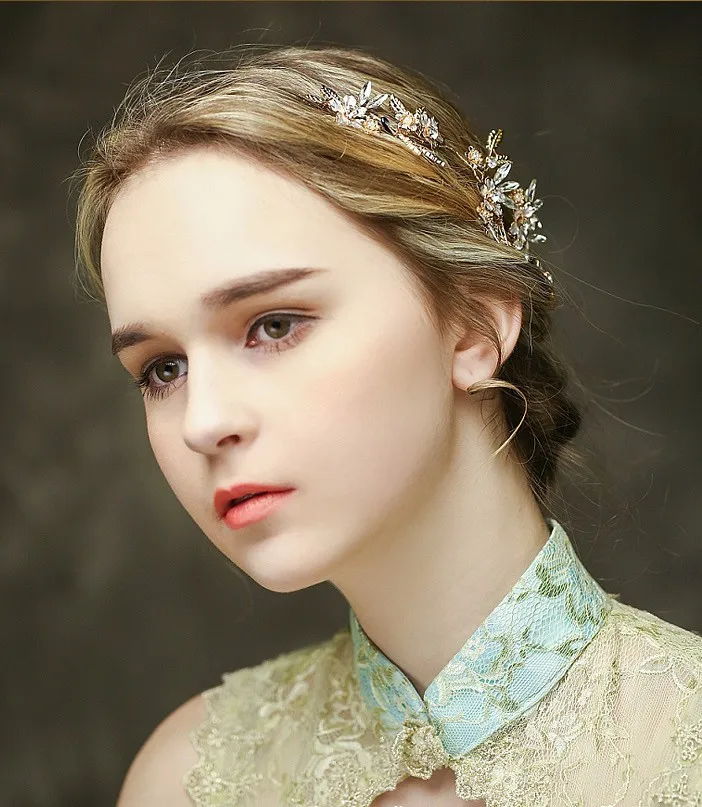 Винтажная свадебная тиара с золотыми цветами и кристаллами свадебные аксессуары