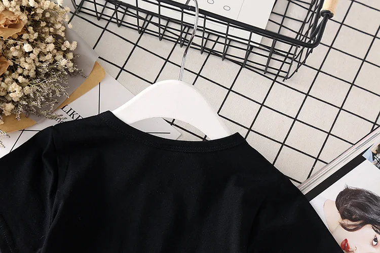 Новинка лета 2019 Однотонная футболка для девочек черная цветная маленьких с