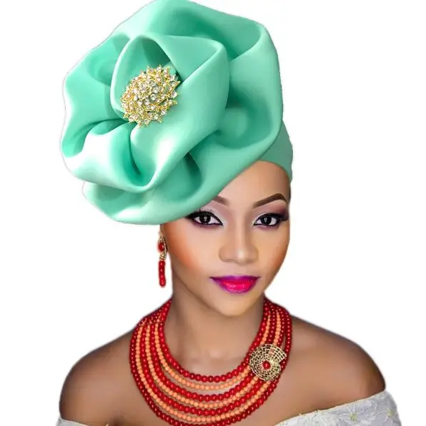 Turban africain femme african turbans with brooch flower party cap head wraps for women | New Headwear
