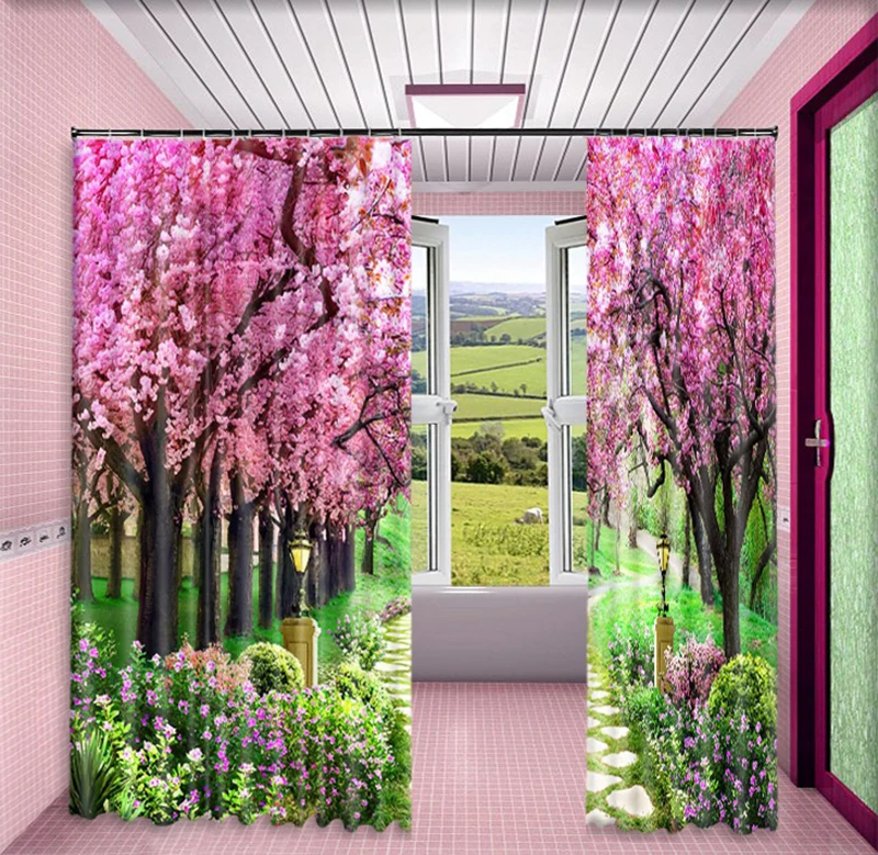 Цифровая печать Сакура шторы лес сад дорога пейзаж 3d цифровая стерео среза