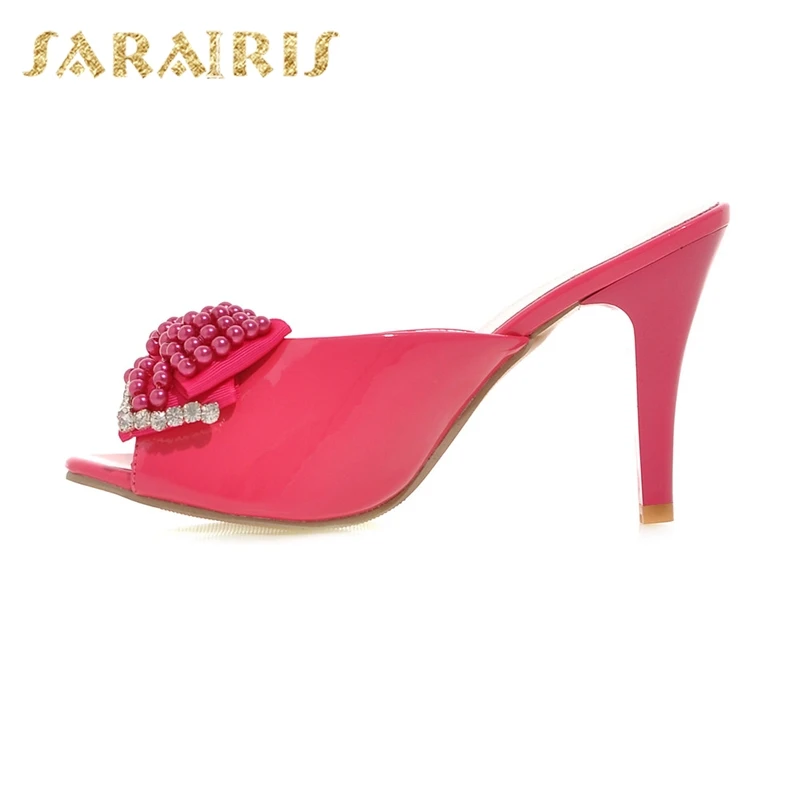 SARAIRIS/; Прямая поставка; большие размеры 33-42; женские туфли-лодочки с открытым носком и бантом; женские туфли без задника на высоком тонком каблуке