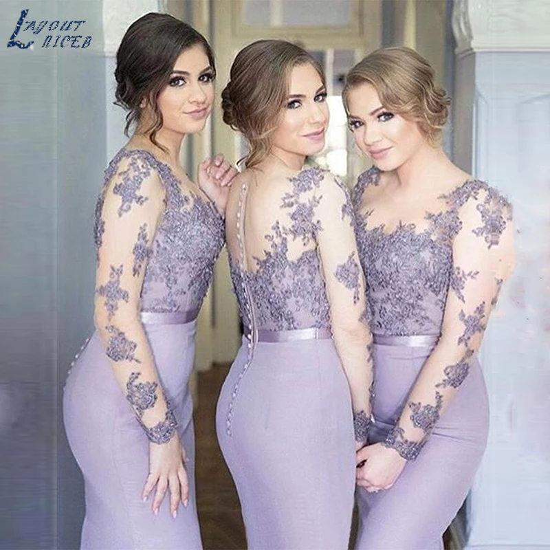 

WY F Long Sleeves 2018 Cheap Bridesmaid Dresses Under 50 Mermaid Appliques Beaded Long Wedding Party Dresses For Women