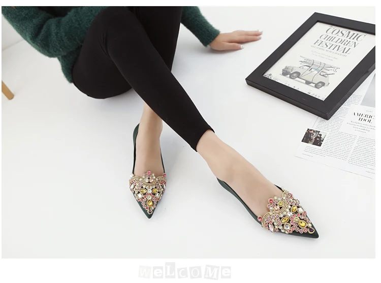 Women's Soft Rhinestones Crystal Pointed Toe Flat Sexy Loafers Sandals Jelly Candy Colors Casual Party Shoes Summer A1090