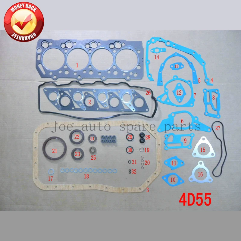 

4D55 4D55T Engine complete Full Gasket Set kit for Mitsubishi Galant II/Montero 2.3TD 2347CC 1980-1984 MD974500 S38257-00