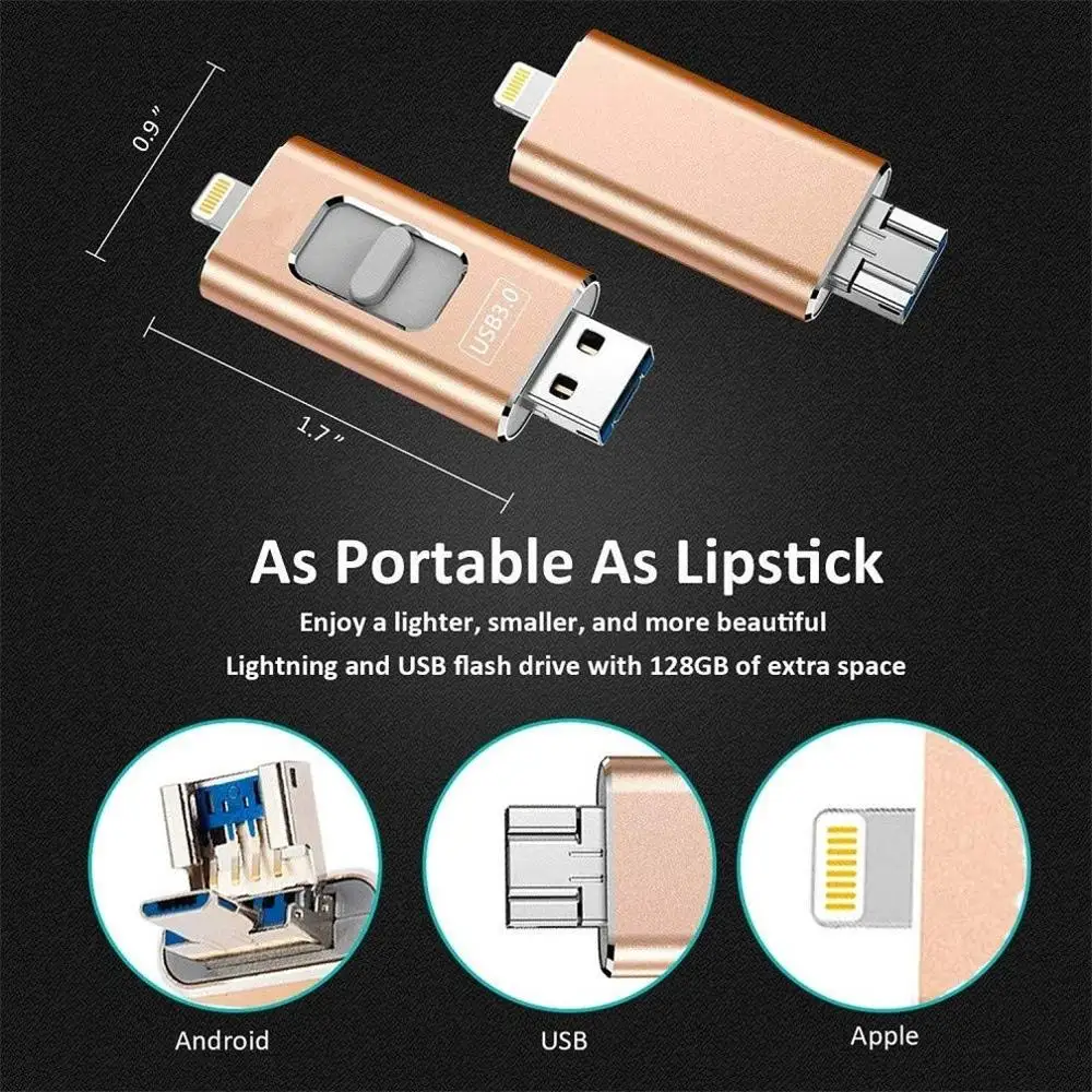 USB флэш-накопитель для iPhone 3-в-1 освещение 128 ГБ Usb 3 0 флеш-накопитель совместим с Apple