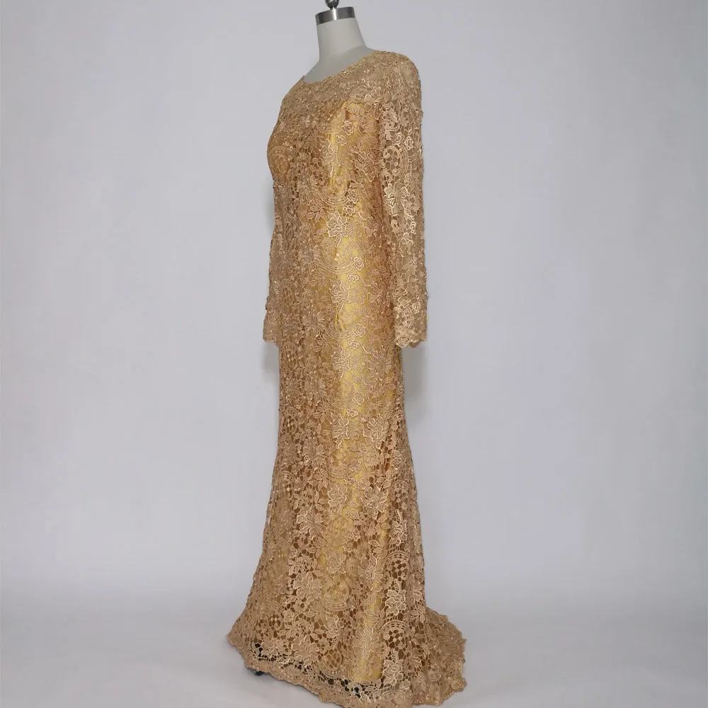 JIERUIZE robe de soiree Золотое кружевное длинное вечернее платье русалки с длинными
