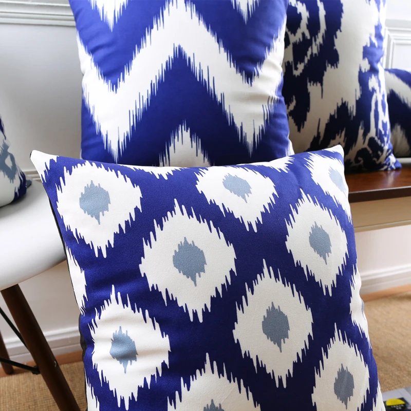 Оптовая продажа мягкий Бархатный Чехол на подушку Синий Геометрический рисунок