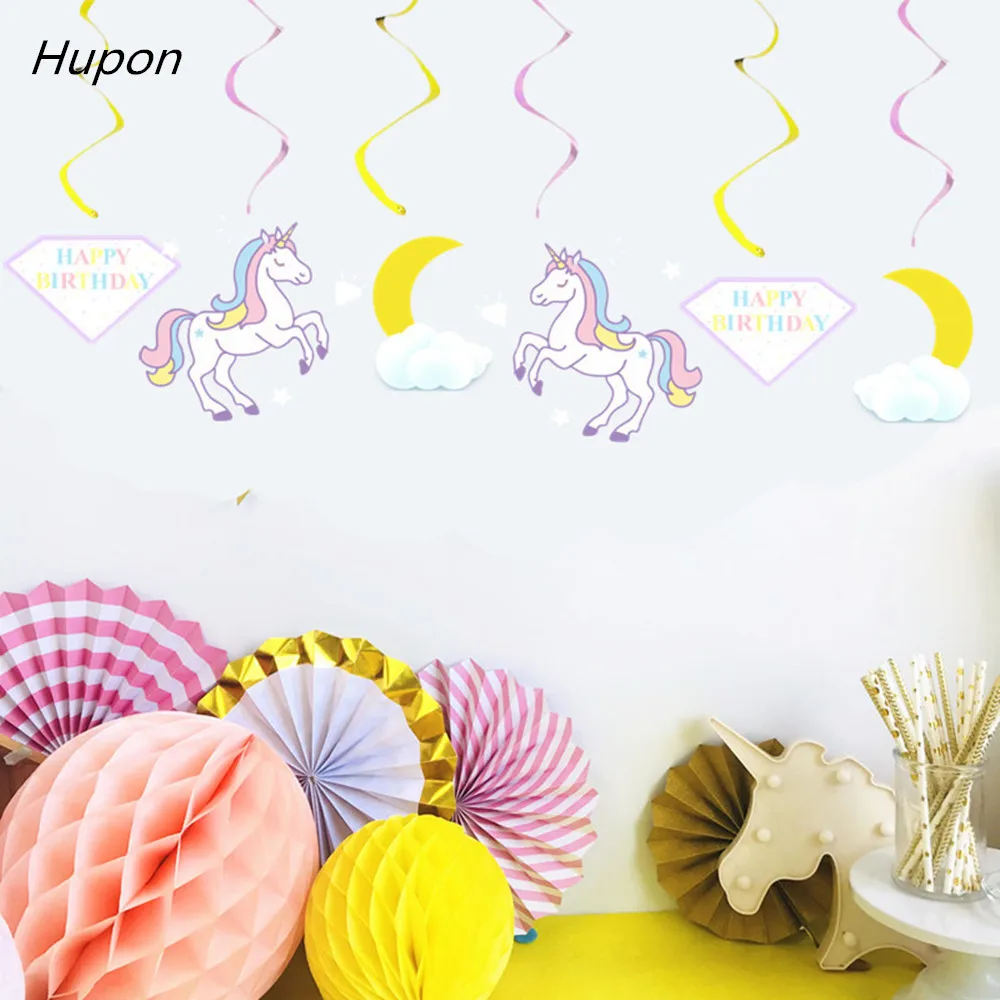 12 шт. вечерние подвесные декоративные завитки в виде единорога с изображением