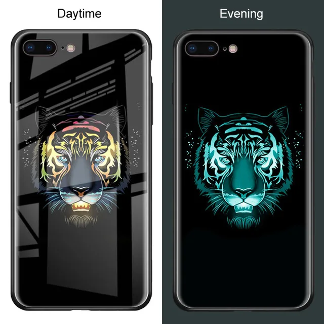 tiger Чехол для iPhone X с изображением цветов розы оленя Фламинго Феникса Луны звездного неба светящийся чехол для телефона для iPhone6 6s 7 8 Plus XR XS Max - Цвет: tiger