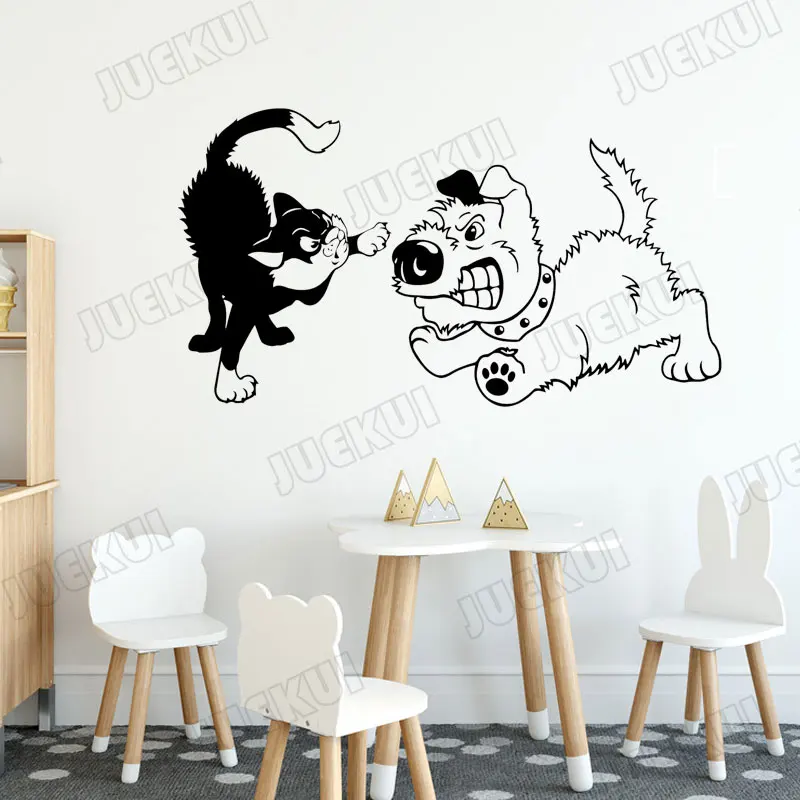 Наклейки на стену с мультяшными персонажами кошки и собаки для детской комнаты