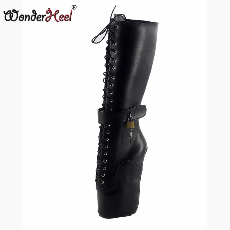 Женские сапоги до колена Wonderheel обувь на танкетке 18 см матовая кожа со шнуровкой