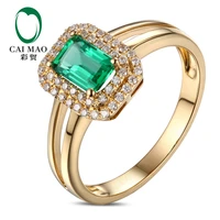 0 6ct natural green emerald double halo diamond engagement ring in 14k yellow gold