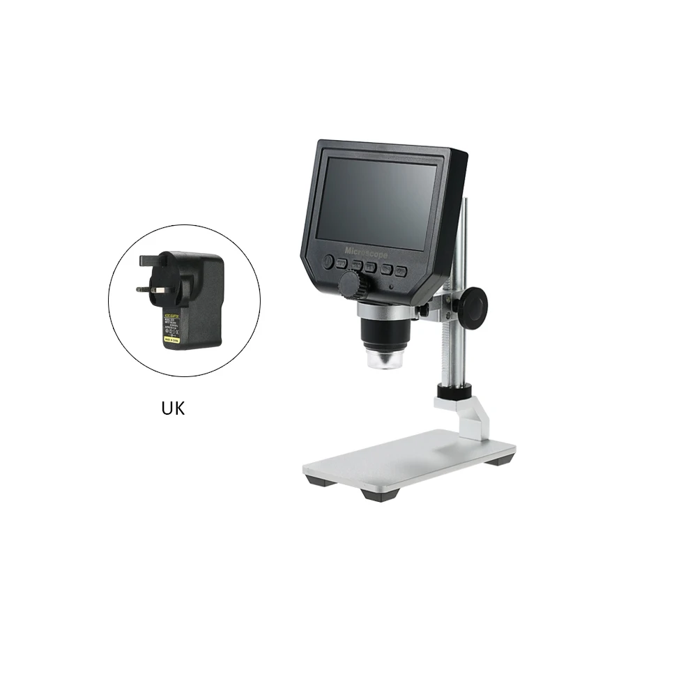 UK Plug 600X цифровой видео микроскоп 4,3 дюймов lcd Лупа микроскопио для обслуживания мобильного телефона QC/Промышленный осмотр+ подставка - Цвет: UK Plug