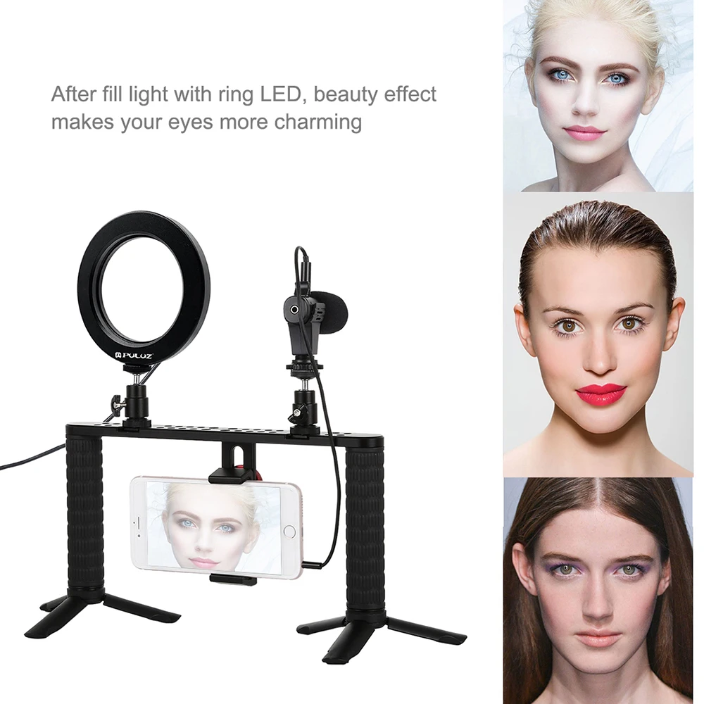 4 in 1 Photography Kit for phone Tripod Stand with Selfie LED Ring Light lamp for youtube Live Video Recording with Microphone
