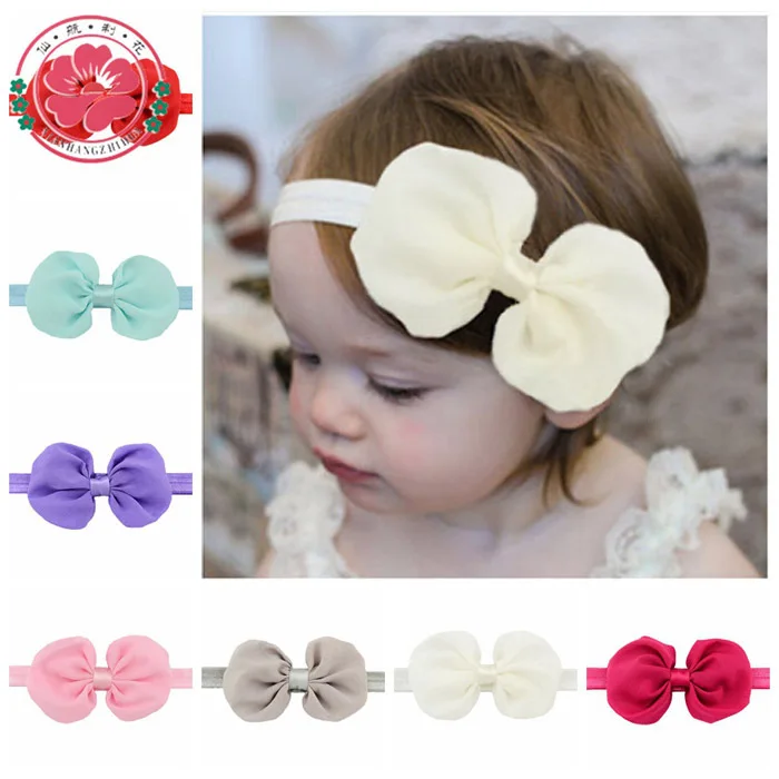 12 шт./лот милая детская повязка на голову шифоновая с бантом однотонные
