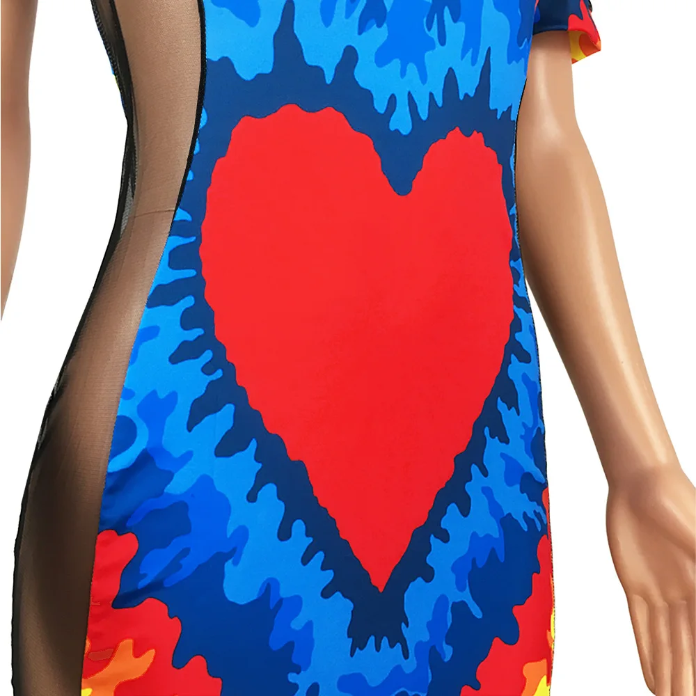 

Women Sexy Strapless Print Bodycon Dress Short Sleeve Summer Nightclub Perspective Mesh Party Club Dress Vestidos De Fiesta