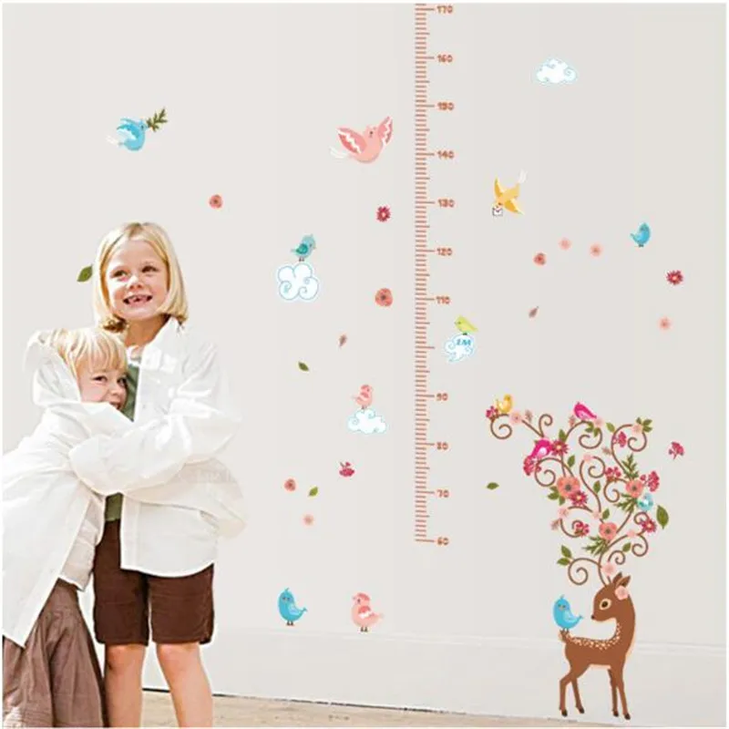 

1 PCS Cartoon Bird Sika Deer Height Sticker For Kids Room Bedroom Height Meter Wall Stickers Home Decor 50*70cm