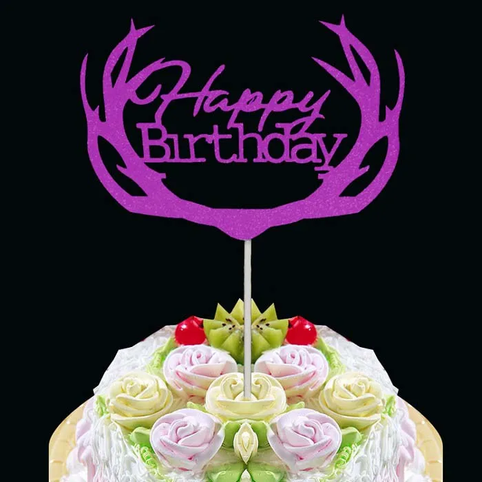 Праздничные Принадлежности Торт Топперы gliter рог с днем рождения бумаги