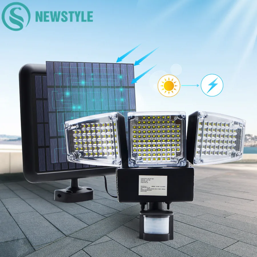 

1000LM 188 LEDs Solar Outdoor Led security light Waterproof Motion Sensor Flood Lights with 3 Adjustable Head for Yard,Garage