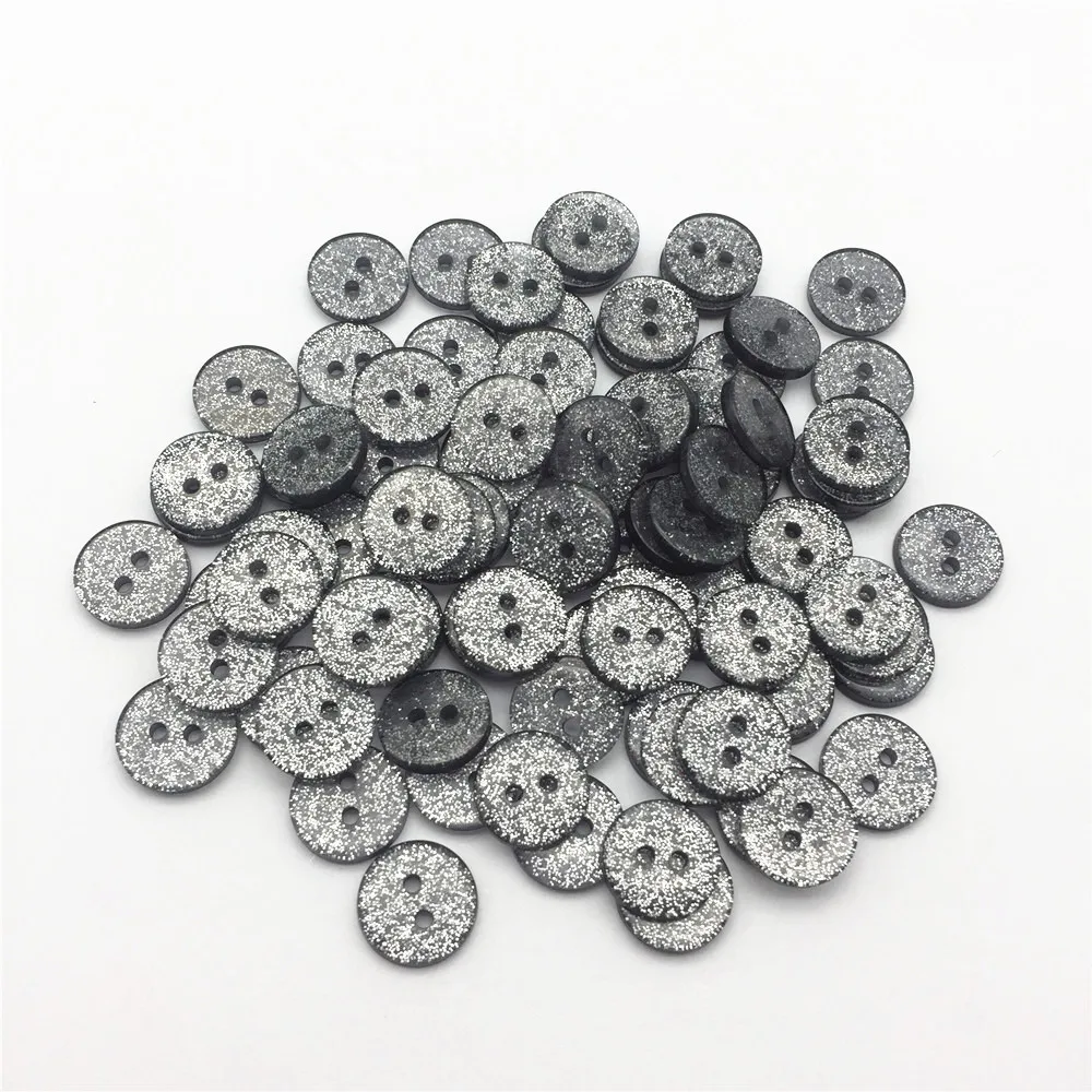 

500pcs 13mm Black Glitter Resin Round Sparkly Round 2 Holes Dress Button for Clothes Sewing Accessories