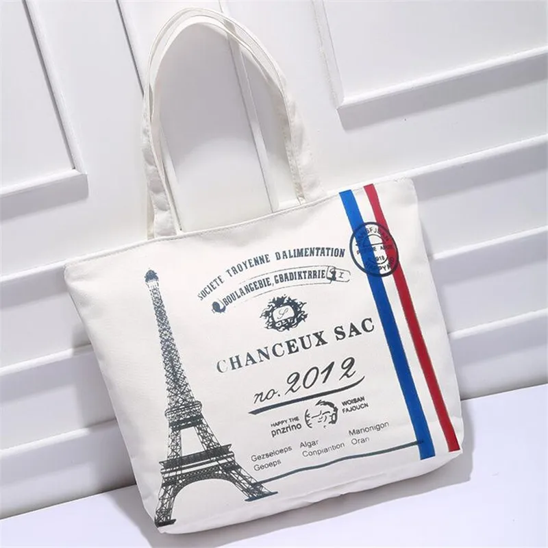 Ручная роспись Эйфелева Башня Холщовый Мешок Женской Моды Пляжные Сумки Девушки