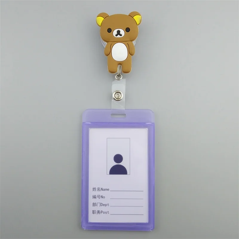 purple BINXUE чехол для карты работника l Прочный держатель для удостоверения личности значок и ремешок висячая бирка Телескопический значок мультфильм - Цвет: purple