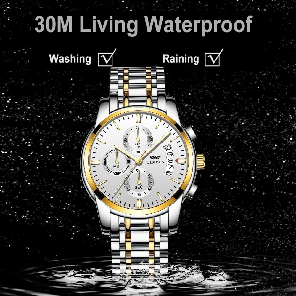 

OLMECA Watch Men Fashion Sports Quartz Full Steel Business Mens Watches Top Brand Luxury Waterproof Watch Relogio Masculino 2019