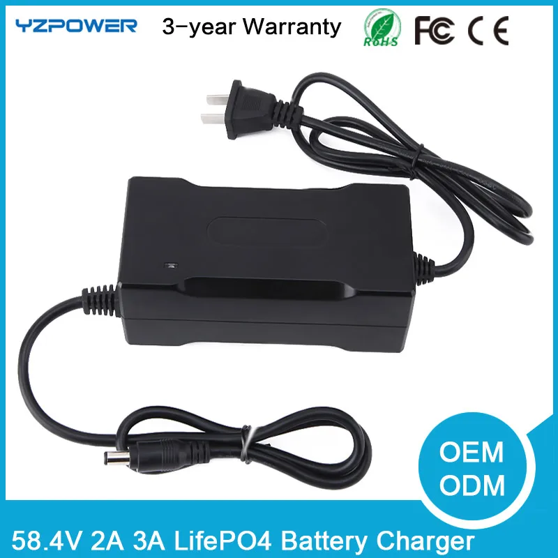YZPOWER 58,4 V 3A 3.5A 4A интеллектуальное зарядное устройство LifePO4 для 16S 48V Lifepo4 батареи