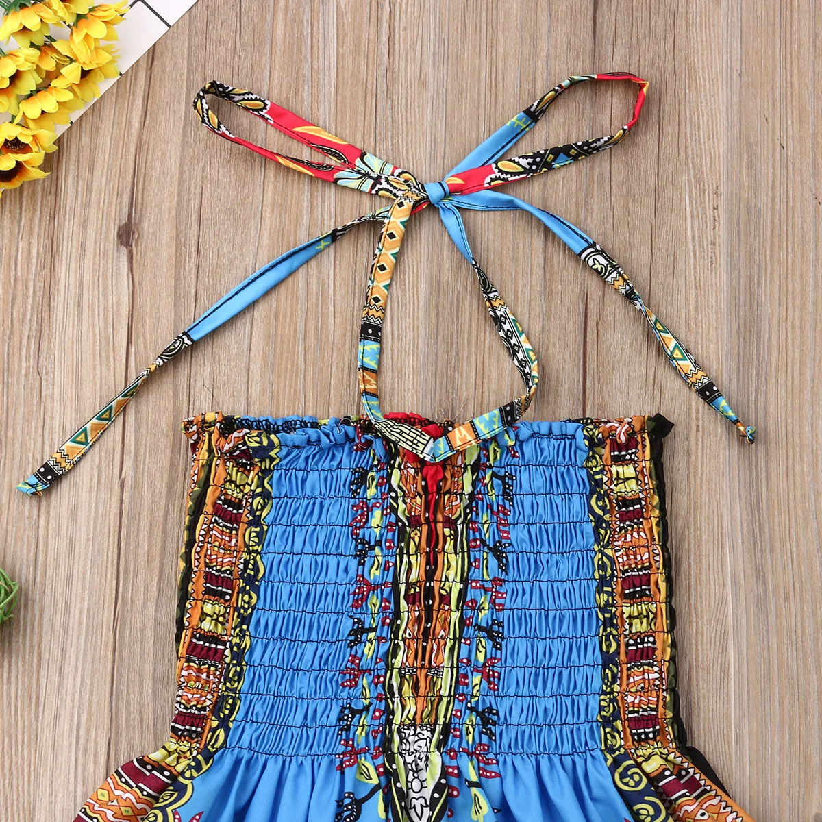 Платье для маленьких девочек в африканском стиле с цветочным узором и лямкой на