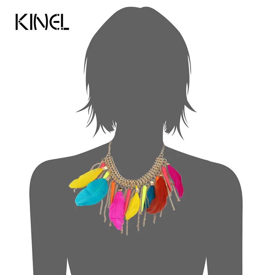 Женские кулоны Kinel винтажные с перьями и кисточками в стиле панк|tassel necklace|fashion