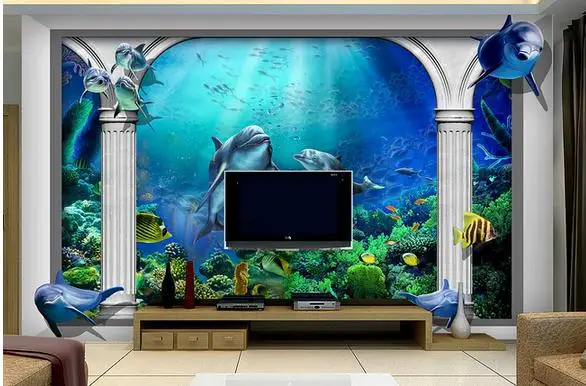 Пользовательские фото обои 3d настенные фрески морской мир аквариум римская
