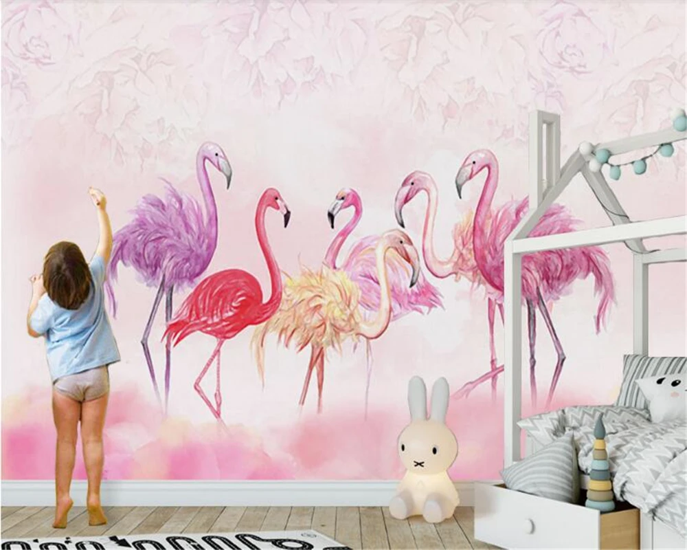 beibehang Custom personalized decorative 3d wallpaper Nordic hand-painted flamingos pink children's room backdrop papier peint |