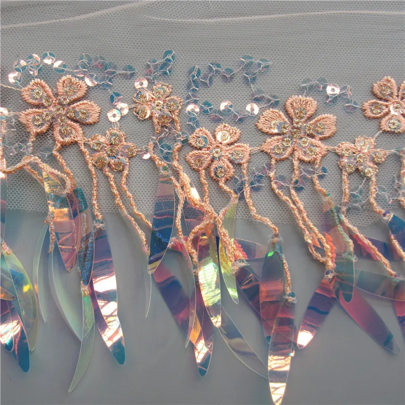2 метра 15 см розовые оранжевые сетчатые кружева с блестками ткань отделка Лента кисточка бахрома край вышитые шитье ремесло Пром вечерние Хэллоуин