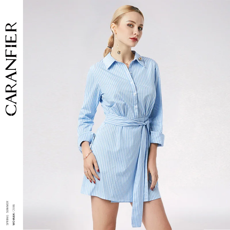 CARANFIER Вертикальная длинная рубашка в полоску женские 2018 весенние модные топы