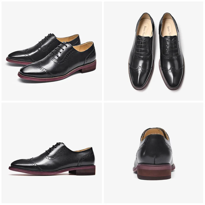 

BeauToday Brogue Shoes Women Genuine Leather Round Toe Good Quality Sheepskin Lady Flats Wingtip Shoes Handmade 21409