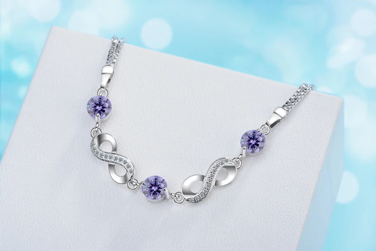 Fashion Round Purple Crystal Women Bracelet Jewelry Silver Plated Bangle Shining Zircon Stones Around Dropshipping | Украшения и