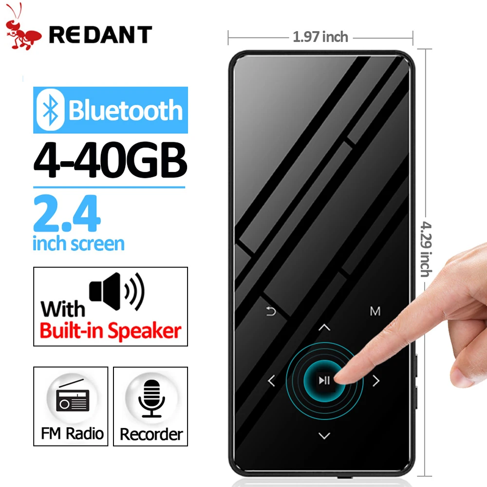 Редант MP3 плеер с bluetooth сенсорных клавиш без потерь hi-fi спортивный музыкальный плеер hi fi fm радио мини USB портативный тонкий walkman 8 16G