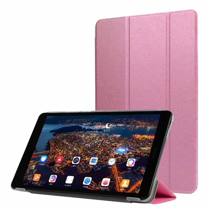 pink Ультратонкий Прозрачный чехол-подставка 3 сложения из искусственной кожи чехол противоударный для huawei Honor Tab 5 T5 8,0 дюймов защитный чехол - Цвет: pink