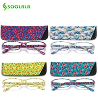 soolala 4pcs womens reading glasses spring hinge rectangular printed reading glasses w matching pouch 1 0 1 5 1 75 2 25 to 4 0