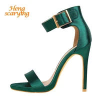 plus size 43 women classic satin 11cm high heels fetish silk sandals female gladiator summer cheap shoes lady green sexy pumps