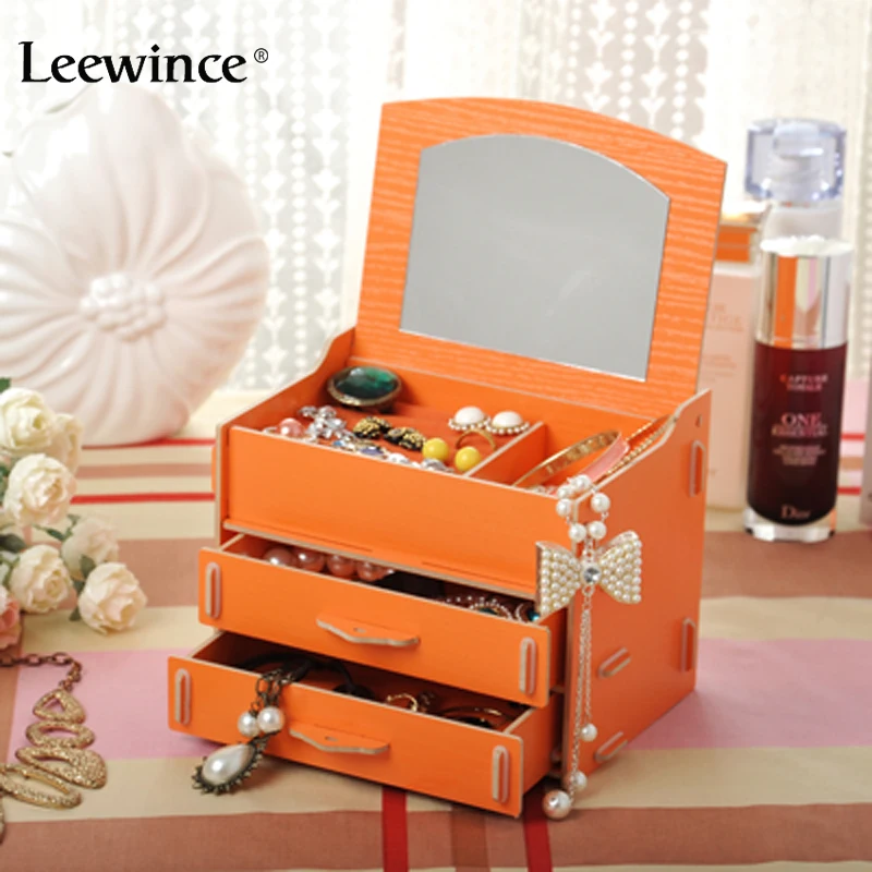 Leewince DIY Ювелирные Изделия окно с деревянной складной крышки коробки зеркалом|diy