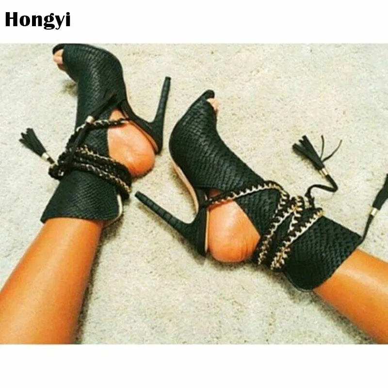 

2018 Woman Sandals Women Shoes Tassel Gold Chains Thong Gladiator High Heel Sandals Chaussure Plus Size 43 tenis feminino