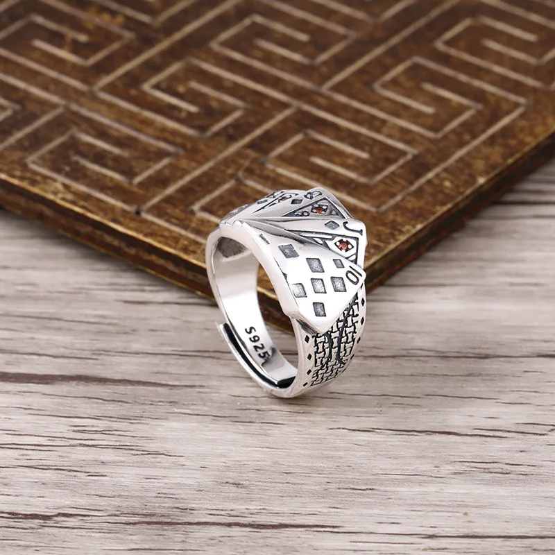 Tonglin 925 пробы Серебряное кольцо для игральных карт мужчин регулируемое Ретро