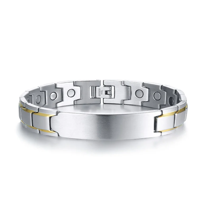 silver Брендовые Часы из нержавеющей стали, мужской браслет, терапия, магнитное здоровье, исцеление, черный серебряный браслет на заказ, гравировка 8,7 - Окраска металла: silver