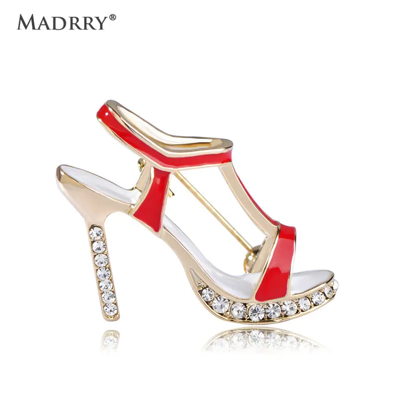 Madrry High Heel Shoes Brooches For Women Red Enamel Gold-color Crystal Brooch Pins Shoulder Scarf Dress Collar Clip Accessories | Украшения