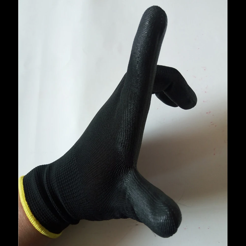 

12 Pairs Black PU Nylon Builders Grip Palm Coating Gloves Accessories Gardening Protective Gloves Safety Work Gloves Non-slip