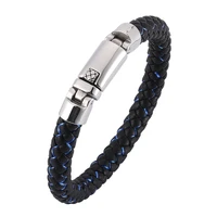 new design men jewelry punk braided leather bracelet male exquisite stainless steel clasp trendy mens bracelets bangles sp0365