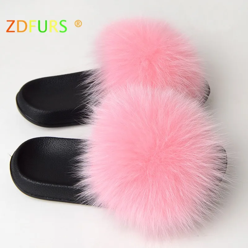 pink ZDFURS* ; Лидер продаж; летние шлепанцы из лисьего меха; модные шлепанцы из ЭВА с натуральным мехом; женская пляжная обувь; женские Вьетнамки; яркие цвета - Цвет: pink